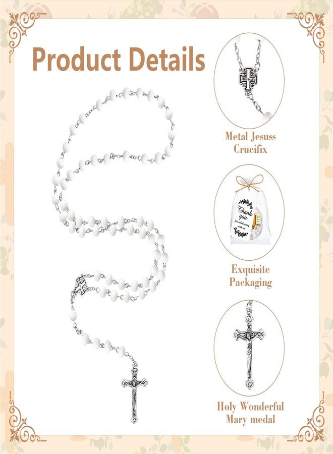 Winocbxt 24 Pcs Scented Catholic Rosaries Bulk Wood Bead Crucifix Pendant Rosary Necklace for Baptism First Communion Favors, Catholic Regligious Event Prayer Gifts, Stocking Stuffers for Women Men (White) - Image 4