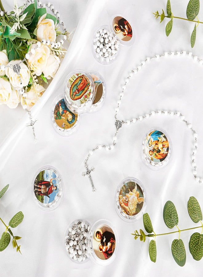 Winocbxt 24 Pcs Scented Catholic Rosaries Bulk Wood Bead Crucifix Pendant Rosary Necklace for Baptism First Communion Favors, Catholic Regligious Event Prayer Gifts, Stocking Stuffers for Women Men (White) - Image 2