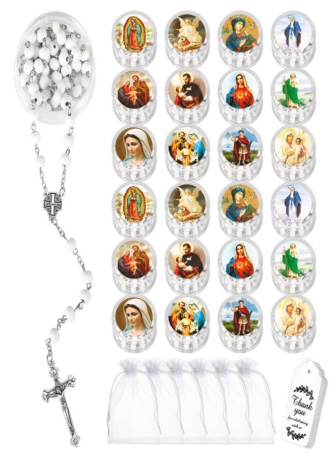 Winocbxt 24 Pcs Scented Catholic Rosaries Bulk Wood Bead Crucifix Pendant Rosary Necklace for Baptism First Communion Favors, Catholic Regligious Event Prayer Gifts, Stocking Stuffers for Women Men (White) - Image 1