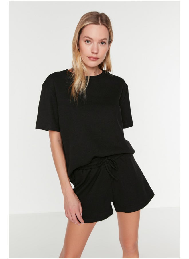 trendyol - Black Waffle Fabric Cotton Knitted Pajama Set THMSS22PT0524 - Image 1