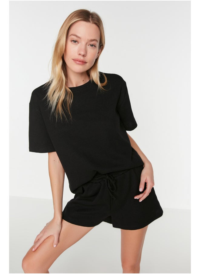 trendyol - Black Waffle Fabric Cotton Knitted Pajama Set THMSS22PT0524 - Image 1