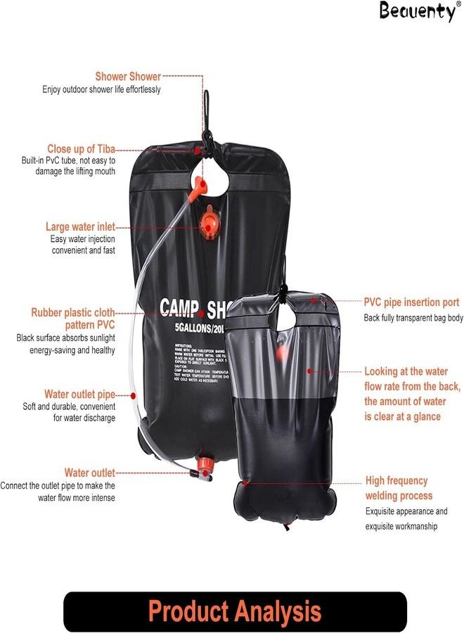 Camp Shower Camping Portable Solar Shower Bag 5 Gallons 20 Liters For Camping - Image 3