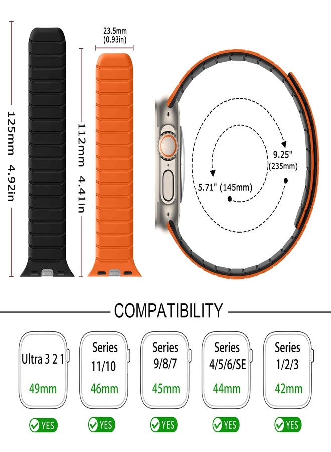 Tasikar Double Sided Wearable Magnetic Band Compatible with Apple Watch 49mm 46mm 45mm 44mm 42mm, Soft Silicone Sport Strap Loop for iWatch Ultra 3 2 1 SE Series 11 10 9 8 7 6 5 4 3 2 1, Black Orange - Image 4