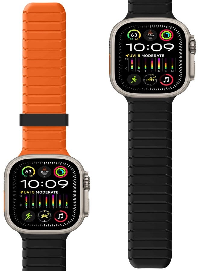 Tasikar Double Sided Wearable Magnetic Band Compatible with Apple Watch 49mm 46mm 45mm 44mm 42mm, Soft Silicone Sport Strap Loop for iWatch Ultra 3 2 1 SE Series 11 10 9 8 7 6 5 4 3 2 1, Black Orange - Image 2