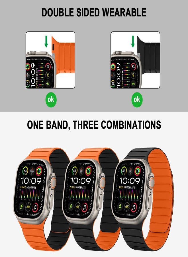 Tasikar Double Sided Wearable Magnetic Band Compatible with Apple Watch 49mm 46mm 45mm 44mm 42mm, Soft Silicone Sport Strap Loop for iWatch Ultra 3 2 1 SE Series 11 10 9 8 7 6 5 4 3 2 1, Black Orange - Image 3
