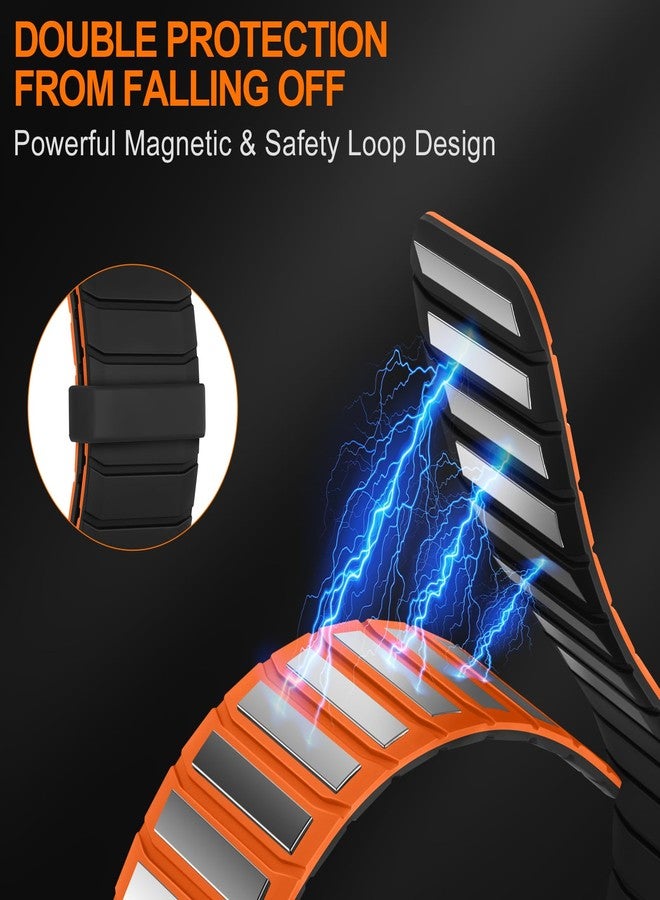 Tasikar Double Sided Wearable Magnetic Band Compatible with Apple Watch 49mm 46mm 45mm 44mm 42mm, Soft Silicone Sport Strap Loop for iWatch Ultra 3 2 1 SE Series 11 10 9 8 7 6 5 4 3 2 1, Black Orange - Image 5