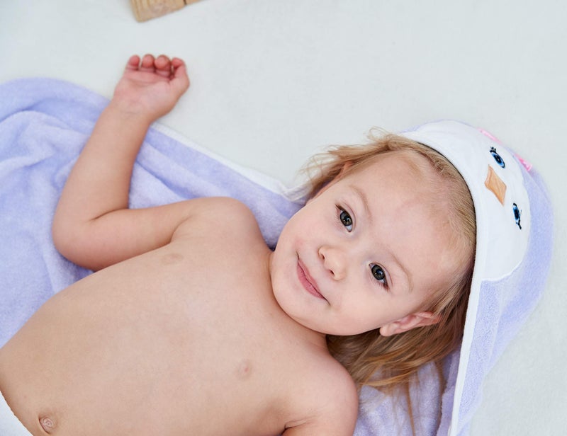 HIPHOP PANDA Hooded Towel - Rayon Made from Bamboo, Bath Towel with Bear Ears for Newborn, Babie, Toddler, Infant - Absorbent Large Baby Towel - Purple Penguin, 30 x 30 Inch - Image 5