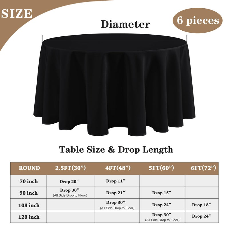 Fitable 6 Pack Black Round Table Clothes - 90 Inches in Diameter - Stain Resistant and Washable Tablecloths  Polyester Fabric Table Covers for Wedding  Party  Banquet  Gathering - Image 5