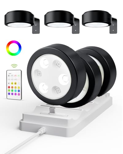 EZVALO Picture Lights for Wall Rechargeable Battery Magnetic Poster Lights with 3 Color Temps 12 RGB Remote Dimmable Timer Light Wall Decor Light for Art Display 6 Pack with Charging Station - Image 1
