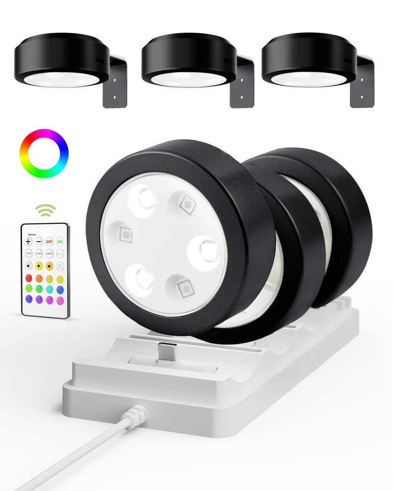 EZVALO Picture Lights for Wall Rechargeable Battery Magnetic Poster Lights with 3 Color Temps 12 RGB Remote Dimmable Timer Light Wall Decor Light for Art Display 6 Pack with Charging Station - Image 2