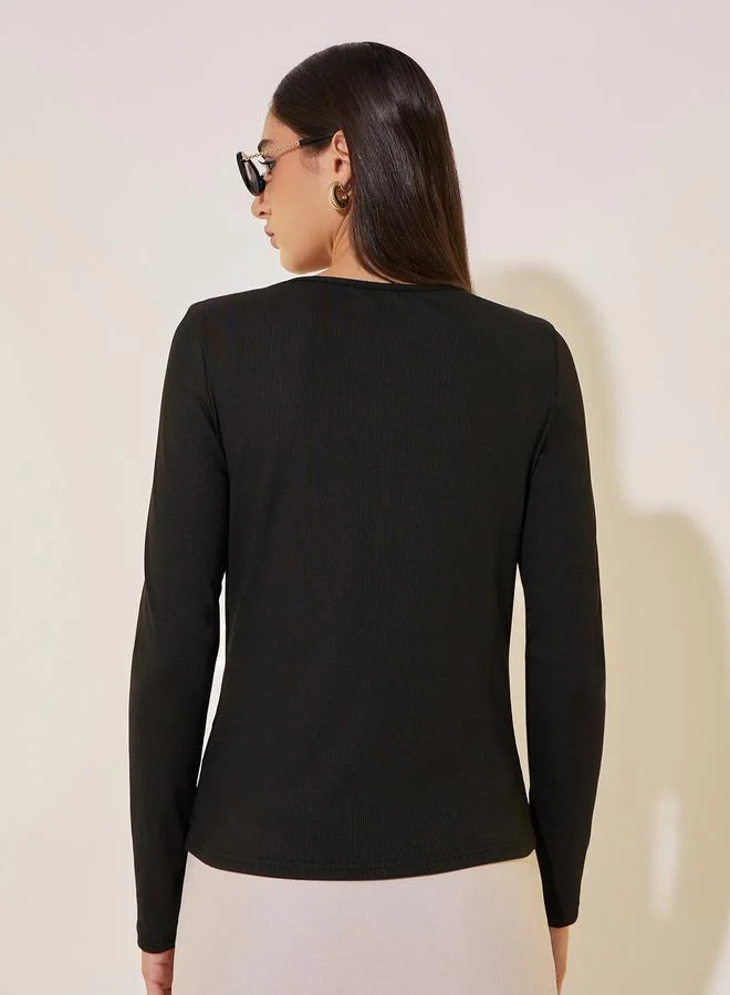 Take Two Ribbed Long Sleeve Buttoned Knit Top