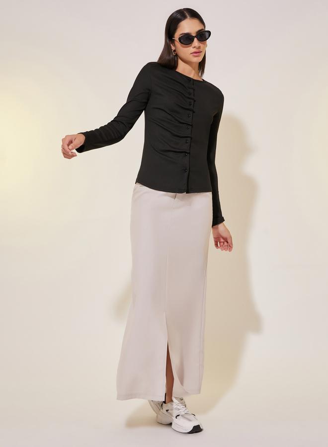 Take Two Ribbed Long Sleeve Buttoned Knit Top - Image 2