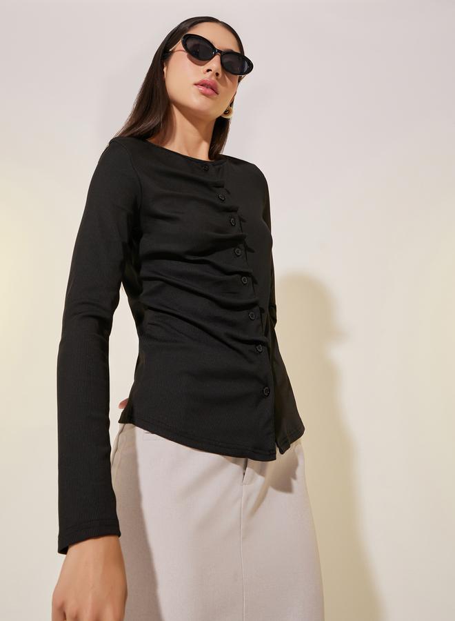 Take Two Ribbed Long Sleeve Buttoned Knit Top - Image 3