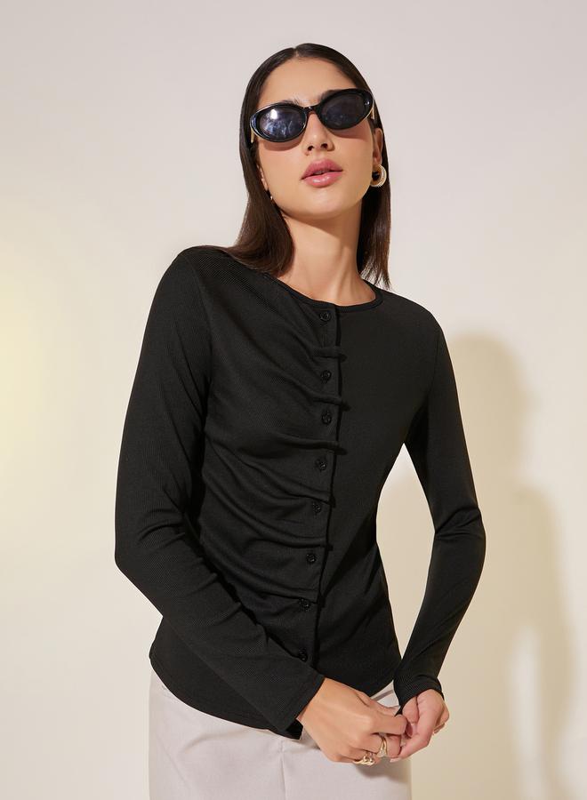 Take Two Ribbed Long Sleeve Buttoned Knit Top - Image 1