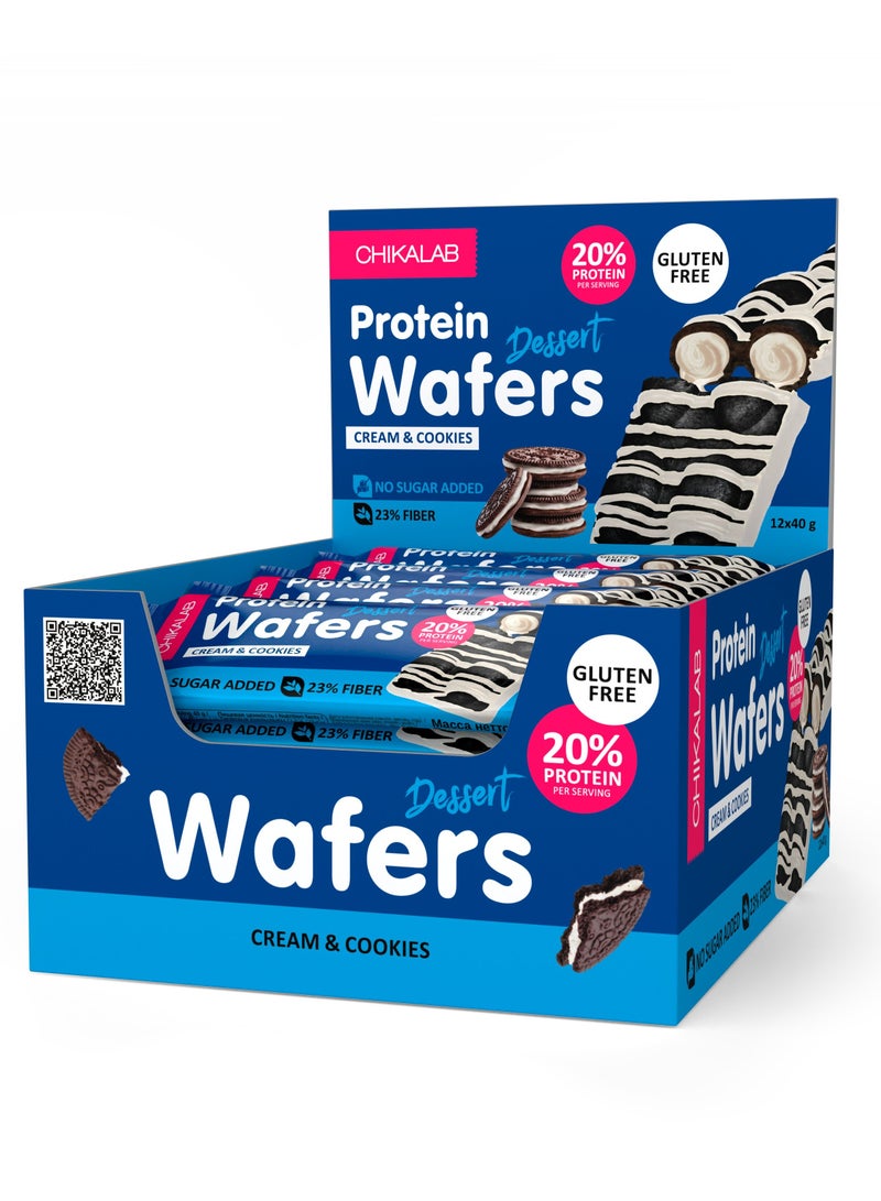 Chikalab Protein Wafers Dessert Cream and Cookies Flavor with Filling Gluten Free & No Sugar Added 12x40g - Image 1