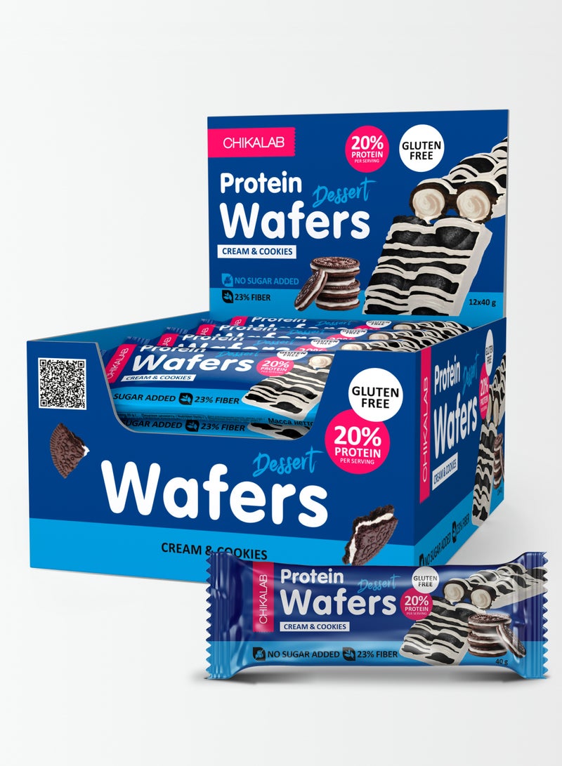 Chikalab Protein Wafers Dessert Cream and Cookies Flavor with Filling Gluten Free & No Sugar Added 12x40g - Image 3