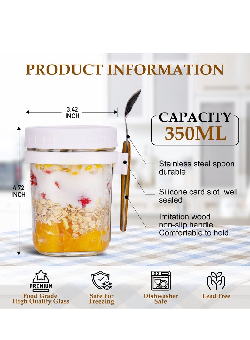 ميكسد 4 قطعة من نوع 350ml بين عشية وضحاها الشوفان حاوية ، مع غطاء وملعقة ، والزجاج بين عشية وضحاها الشوفان جرة ، سعة كبيرة من الحليب والحبوب والفواكه جرة مختومة - Image 4