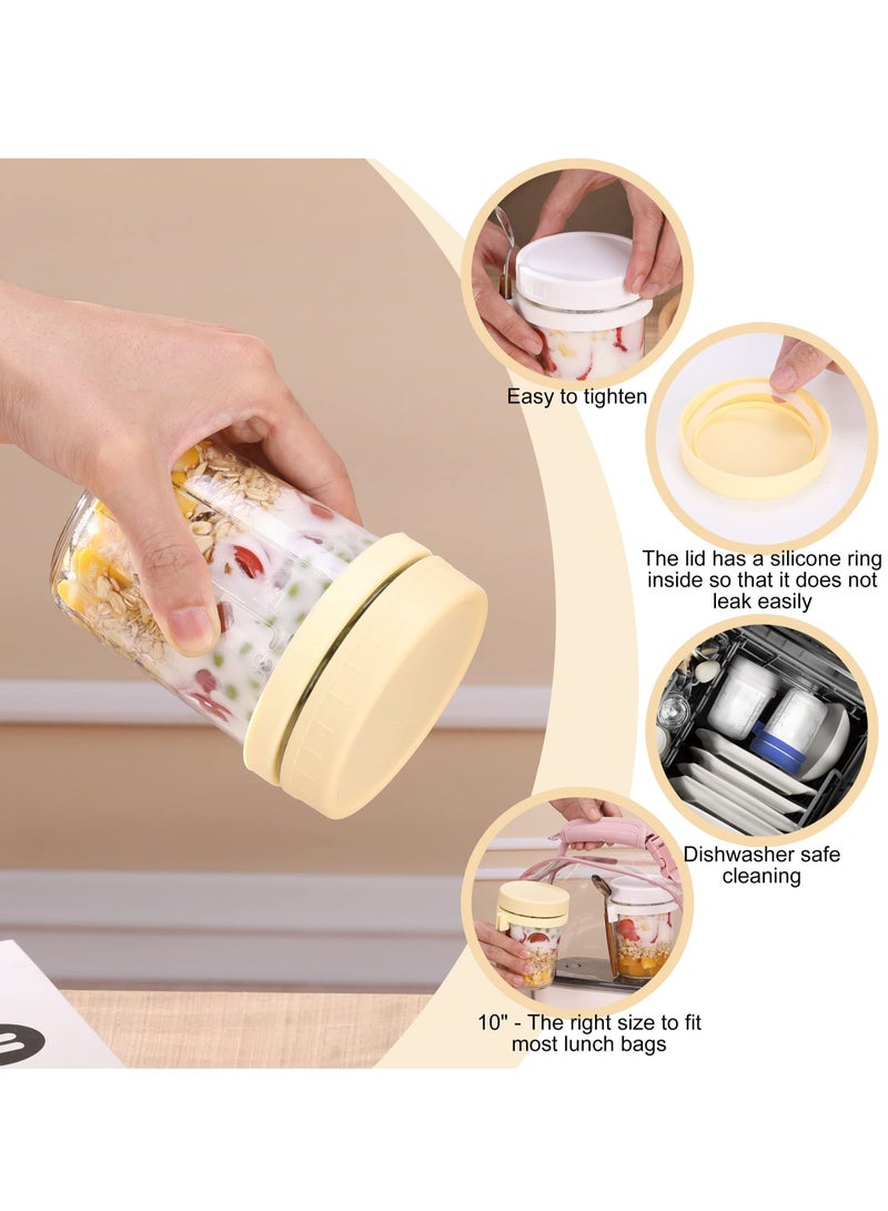 ميكسد 4 قطعة من نوع 350ml بين عشية وضحاها الشوفان حاوية ، مع غطاء وملعقة ، والزجاج بين عشية وضحاها الشوفان جرة ، سعة كبيرة من الحليب والحبوب والفواكه جرة مختومة - Image 5