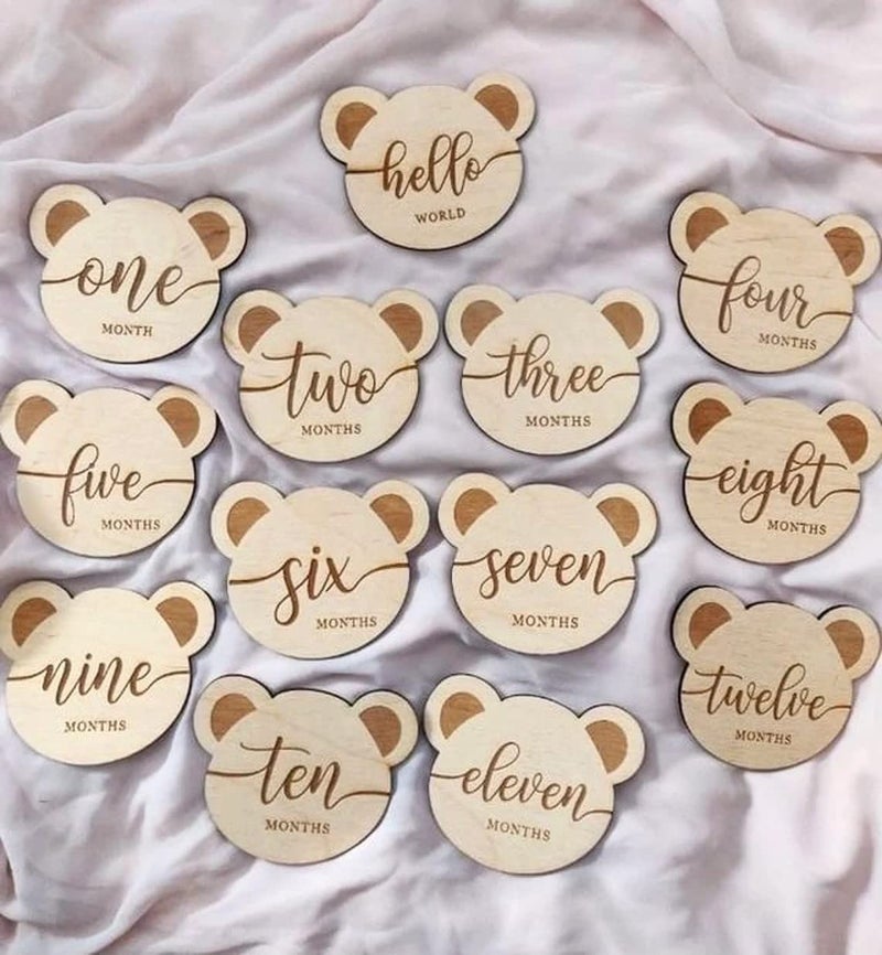 Haoser Teddy Bear Milestone Cards, Wooden Milestone Cards, Milestone, First Baby Milestones, Baby Shower Gift, Gender Neutral Gift, 13 Count - Image 2
