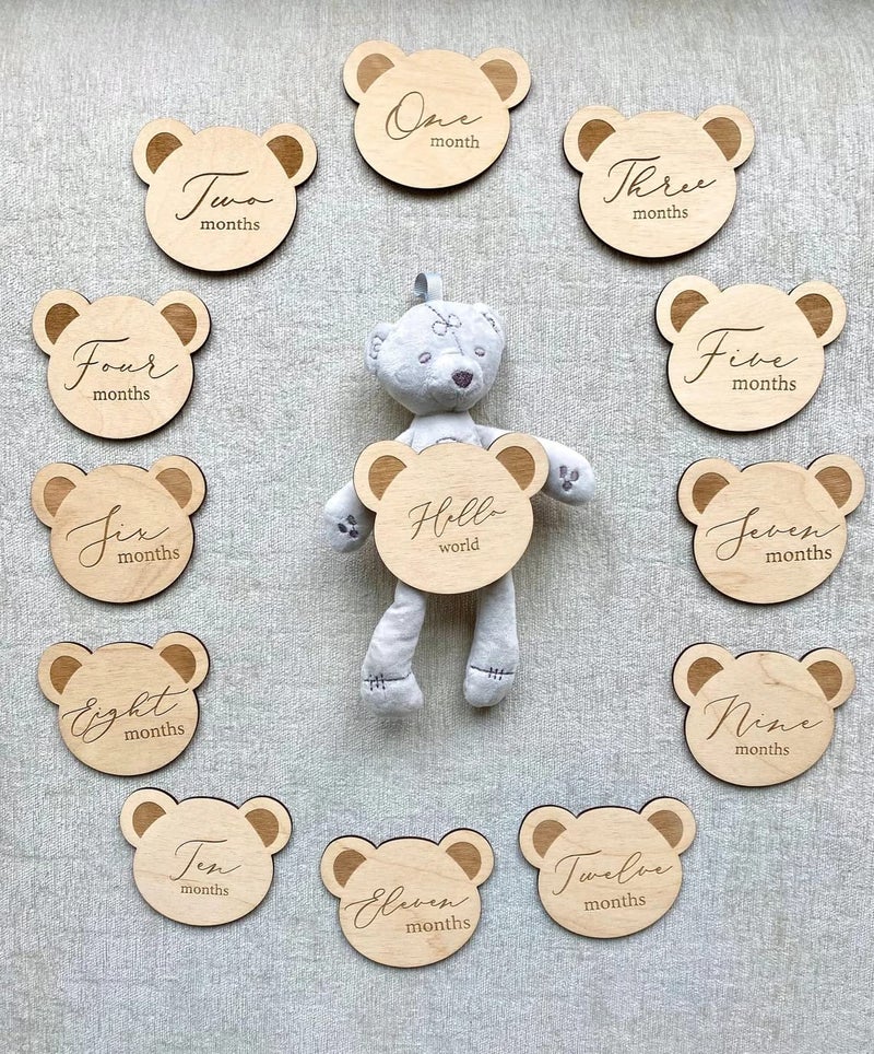 Haoser Teddy Bear Milestone Cards, Wooden Milestone Cards, Milestone, First Baby Milestones, Baby Shower Gift, Gender Neutral Gift, 13 Count - Image 3