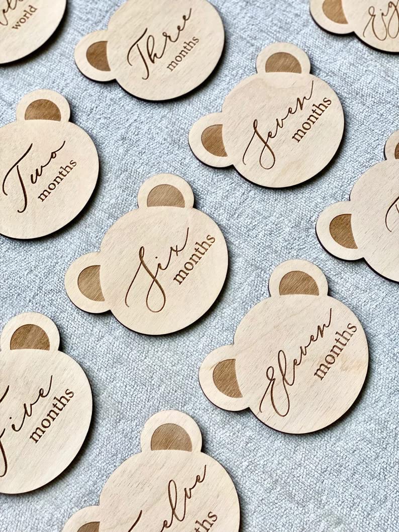Haoser Teddy Bear Milestone Cards, Wooden Milestone Cards, Milestone, First Baby Milestones, Baby Shower Gift, Gender Neutral Gift, 13 Count - Image 5