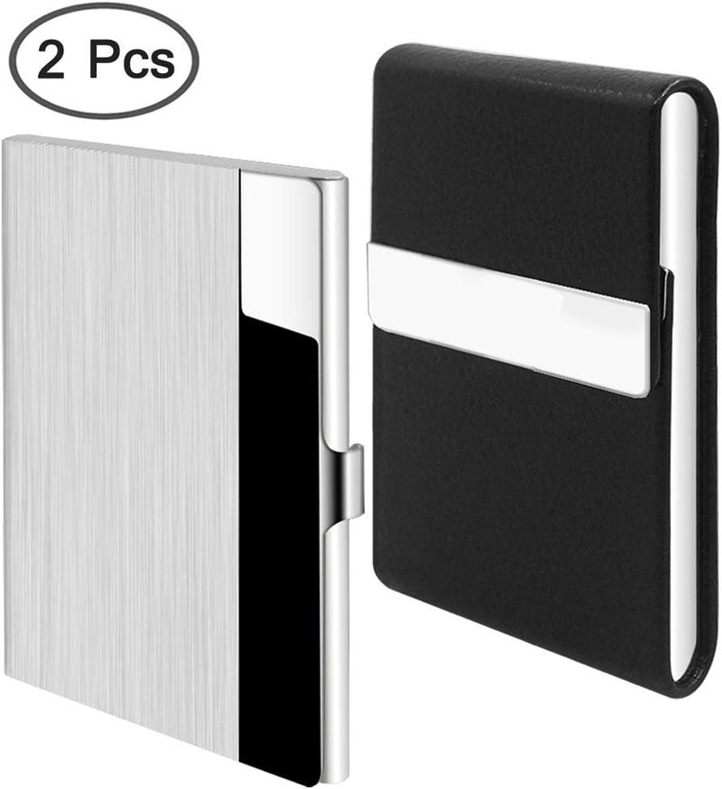 SENHAI 2 Pcs Professional Business Card Case, Stainless Steel & PU Leather Business Card Holder with Magnetic Shut Pocket Name Credit ID Card Case for Men and Women - Image 2