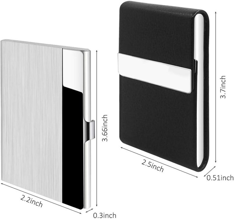SENHAI 2 Pcs Professional Business Card Case, Stainless Steel & PU Leather Business Card Holder with Magnetic Shut Pocket Name Credit ID Card Case for Men and Women - Image 4