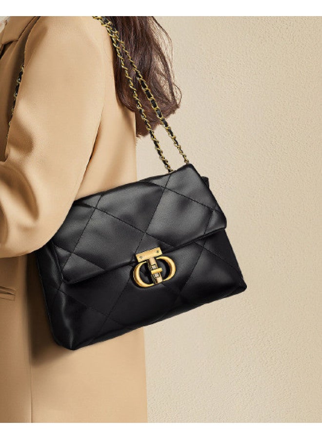 St&Sat Women's Bag, Small Elegant Style, Versatile Diamond Quilted Chain Crossbody Bag, Underarm Bag, Shoulder Bag, Women's Handbag - Image 1