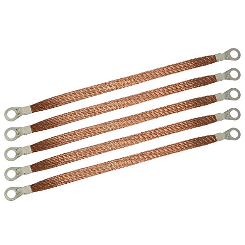 MEETOOT 5pcs 250mm Braided Ground Strap Gold Color Automotive Engine Copper Ground Strap Wire with Terminals Plugs - Image 1