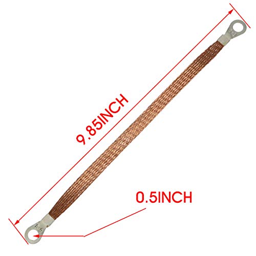MEETOOT 5pcs 250mm Braided Ground Strap Gold Color Automotive Engine Copper Ground Strap Wire with Terminals Plugs - Image 2