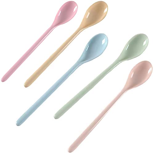 Dadamong 5Pcs Melamine Long Handle Mixing Spoon 7.2 Inch, Coffee Spoons Colorful Plastic Latte Machiatto, Tall Iced Tea, Ice Cream Sundae, Cocktail, Hot Chocolat Stirring Longdrink Spoons - Image 1