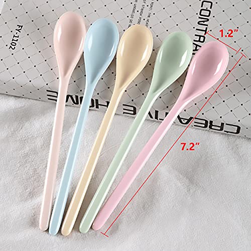 Dadamong 5Pcs Melamine Long Handle Mixing Spoon 7.2 Inch, Coffee Spoons Colorful Plastic Latte Machiatto, Tall Iced Tea, Ice Cream Sundae, Cocktail, Hot Chocolat Stirring Longdrink Spoons - Image 3