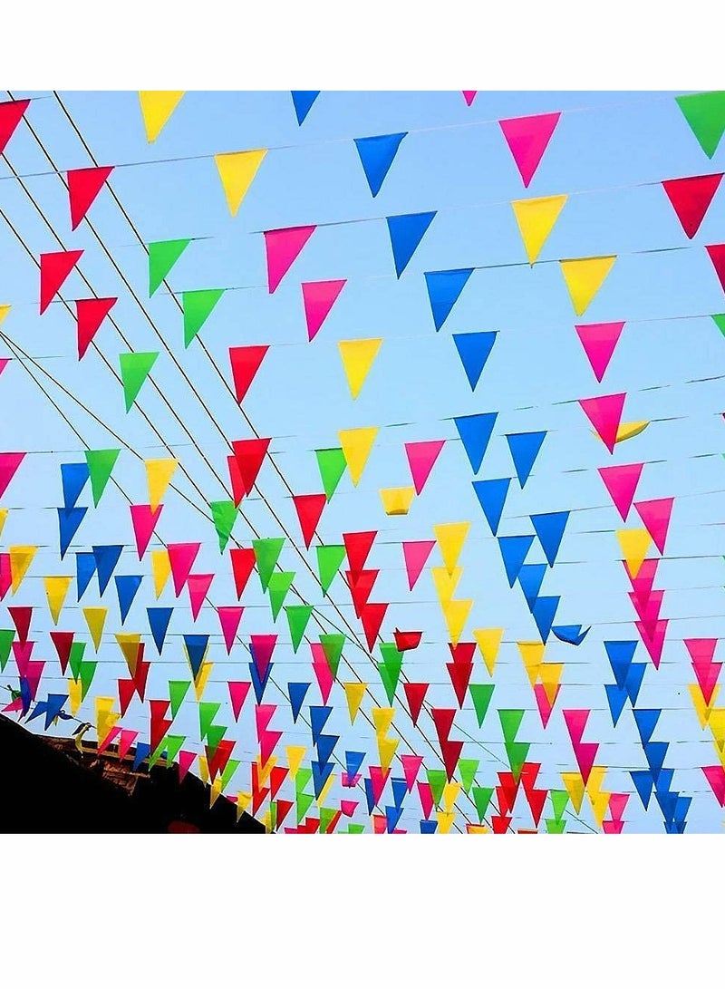 Excefore 100M Bunting Banner, Multicolor Flag Banners with 200 pcs Triangle Flags, Nylon Fabric Bunting Banners for Birthday, Wedding, Outdoor, Indoor Activity, Party Decoration - Image 2