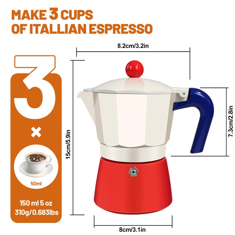 DITOSH 3 Cup Aluminum Espresso Stovetop Moka Pot Express Coffee Maker Percolator Italian Classic Mocha Coffee Machine for Italian and Cuban Cafe Brewing for Home & Camping 150ml 5oz - Image 2