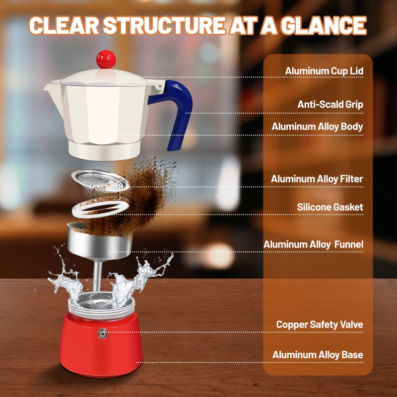 DITOSH 3 Cup Aluminum Espresso Stovetop Moka Pot Express Coffee Maker Percolator Italian Classic Mocha Coffee Machine for Italian and Cuban Cafe Brewing for Home & Camping 150ml 5oz - Image 3