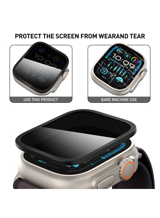 Suoman حزمة 2 لواقي شاشة الخصوصية لجهاز Apple Watch Ultra 3/2/1 49mm، [مضاد للتجسس] زجاج مقسى فائق النحافة بتغطية كاملة -أسود+أسود - Image 4