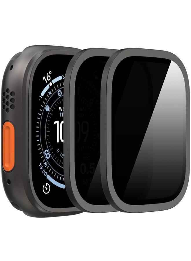 Suoman حزمة 2 لواقي شاشة الخصوصية لجهاز Apple Watch Ultra 3/2/1 49mm، [مضاد للتجسس] زجاج مقسى فائق النحافة بتغطية كاملة -أسود+أسود - Image 1