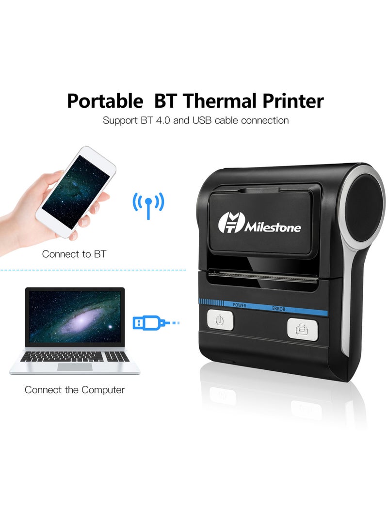 Milestone Portable 80mm Receipt Printer Wireless BT Thermal Receipt Printer Mobile Bill Printer Compatible with Android/iOS/Windows System ESC/POS Print Command for Small Business Restaurant Retail Store  - Image 3