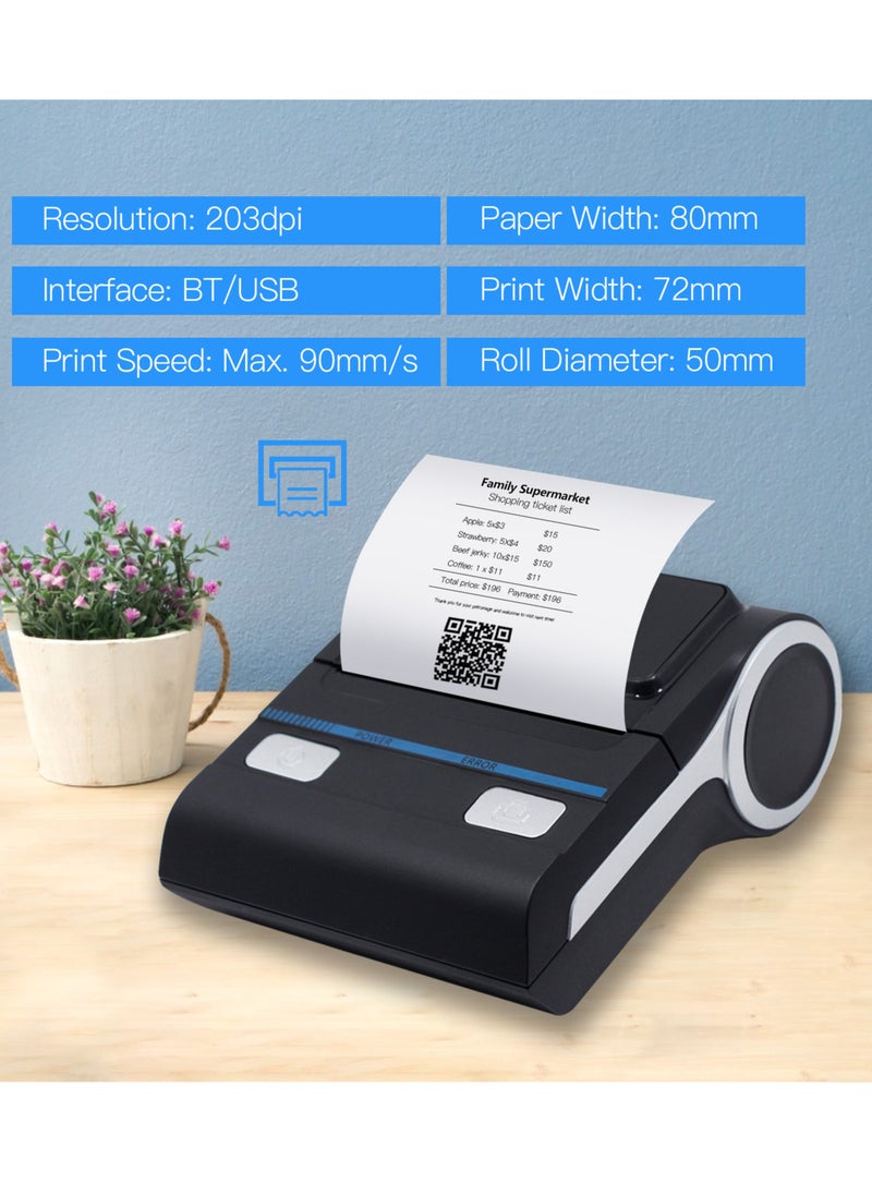 Milestone Portable 80mm Receipt Printer Wireless BT Thermal Receipt Printer Mobile Bill Printer Compatible with Android/iOS/Windows System ESC/POS Print Command for Small Business Restaurant Retail Store  - Image 5