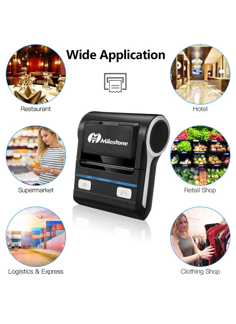 Milestone Portable 80mm Receipt Printer Wireless BT Thermal Receipt Printer Mobile Bill Printer Compatible with Android/iOS/Windows System ESC/POS Print Command for Small Business Restaurant Retail Store  - Image 4