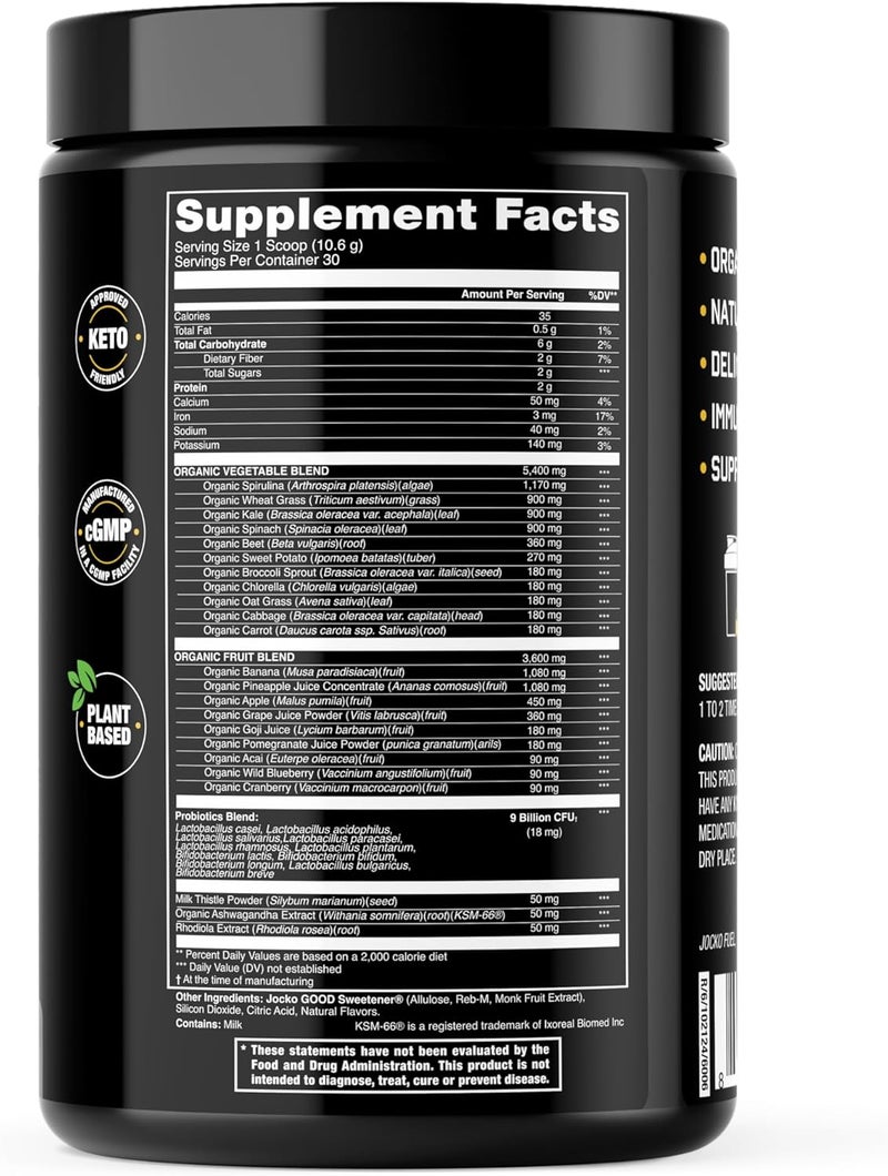 Jocko Fuel Daily Greens Powder  Premium Organic Greens Superfood Powder for Gut Health Digestion Bloating Immune Support with Spirulina Chlorella Digestive Enzymes  Probiotics  30 Servings - Image 3