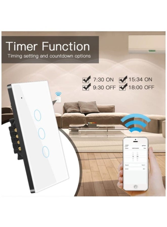 Tuya WiFi Smart Light Touch Switch – Glass Panel Wall Switch (1/2/3/4 Gang) – Neutral Wire Required – Remote Control via Smart Life/Tuya App – Works with Alexa & Google Home - Image 4