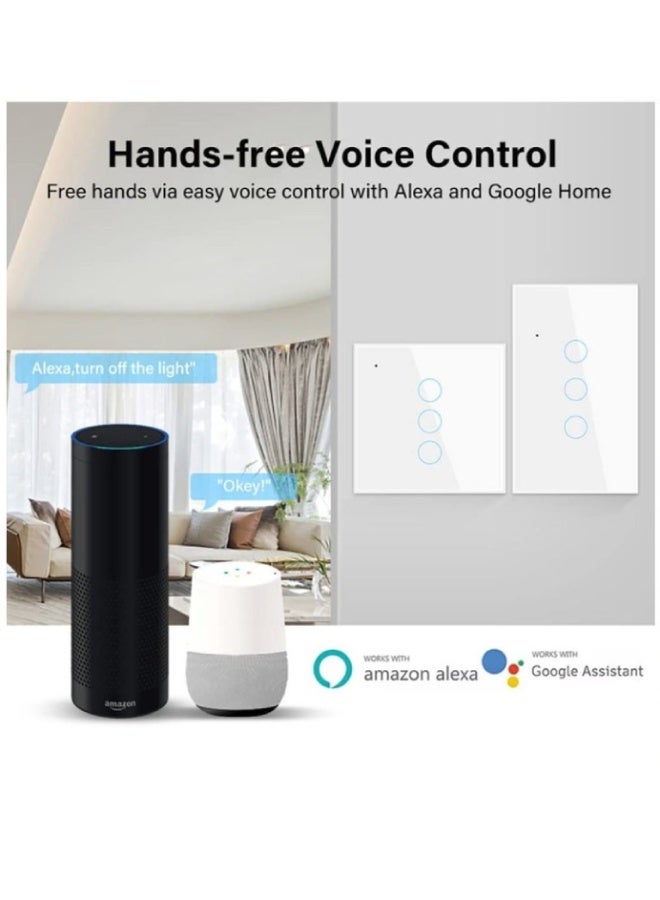 Tuya WiFi Smart Light Touch Switch – Glass Panel Wall Switch (1/2/3/4 Gang) – Neutral Wire Required – Remote Control via Smart Life/Tuya App – Works with Alexa & Google Home - Image 3