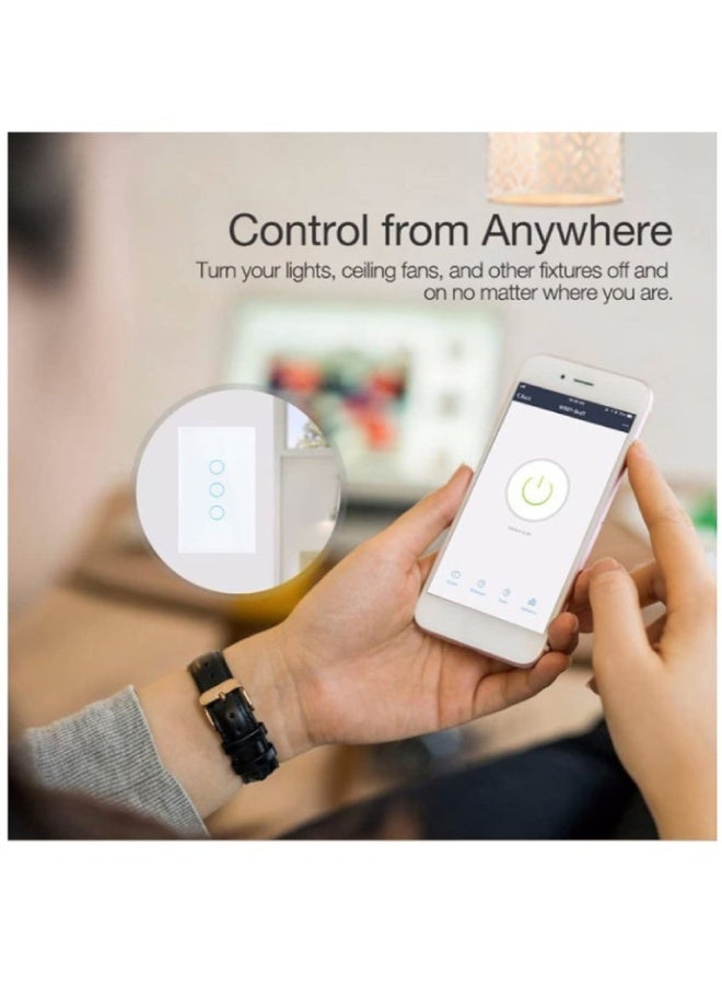 Tuya WiFi Smart Light Touch Switch – Glass Panel Wall Switch (1/2/3/4 Gang) – Neutral Wire Required – Remote Control via Smart Life/Tuya App – Works with Alexa & Google Home - Image 2