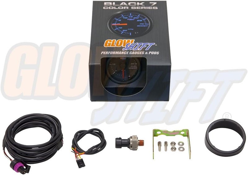GLOWSHIFT Black 7 Color 30 PSI Fuel Pressure Gauge Kit - Includes Electronic Sensor - Black Dial - Clear Lens - for Diesel Trucks - 2-1/16" 52mm - Image 5