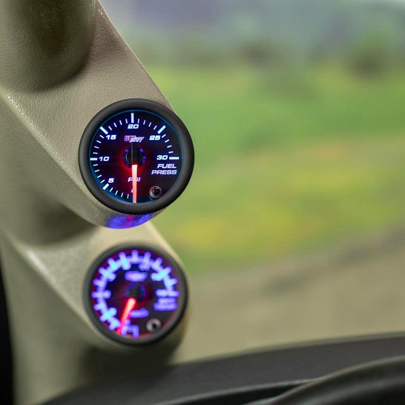 GLOWSHIFT Black 7 Color 30 PSI Fuel Pressure Gauge Kit - Includes Electronic Sensor - Black Dial - Clear Lens - for Diesel Trucks - 2-1/16" 52mm - Image 2