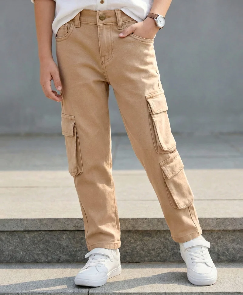 Pine Kids Pine Kids Denim Woven Full Length Jeans With Cargo Pocket - Beige