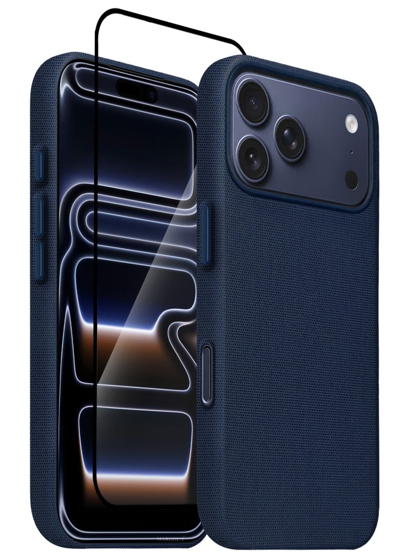 CATANES Tech Woven Case Cover for iPhone 17 Pro Max – Slim Protective Textured Back Case with 3D Screen Protector - Deep Blue - Image 1