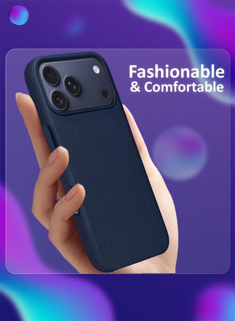 CATANES Tech Woven Case Cover for iPhone 17 Pro Max – Slim Protective Textured Back Case with 3D Screen Protector - Deep Blue - Image 3