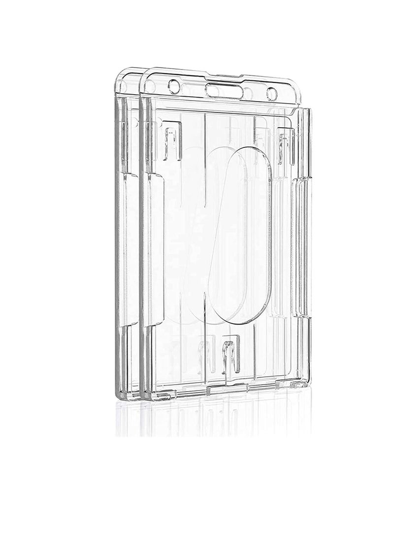 Excefore Card Protector Vertical 2 Card Badge Holder Transparent Plastic ID Credit Card Protector with Thumb Slot Rigid PC Transparent Material 2 Pack - Image 1